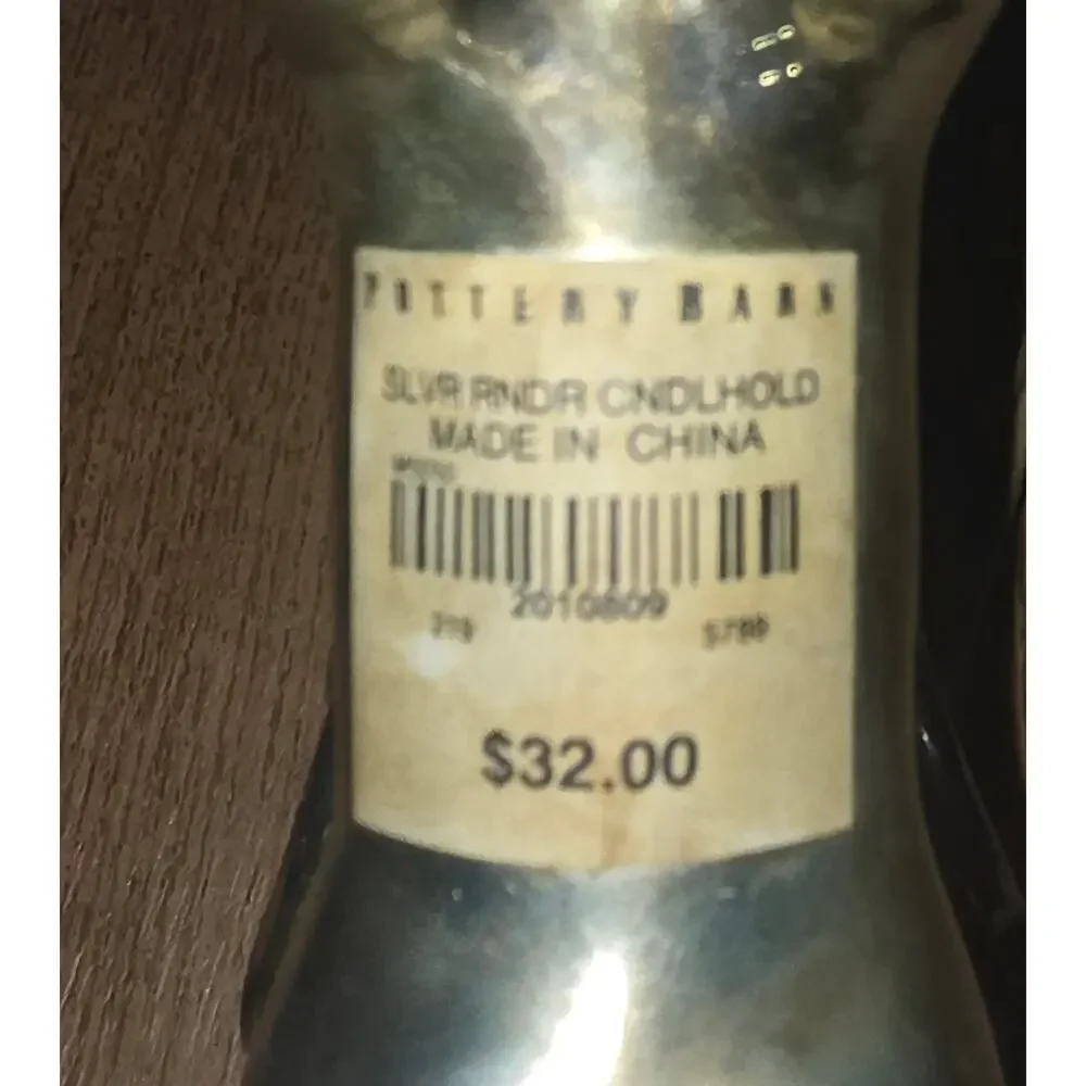 Set 2, Pottery Barn Silver Plate Reindeer Taper Candle Holder Christmas Heavy 8”
